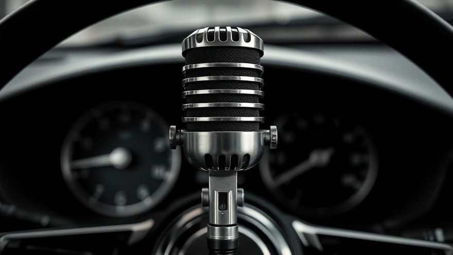 Classic vintage microphone in a dynamic car dashboard for digital inspections.