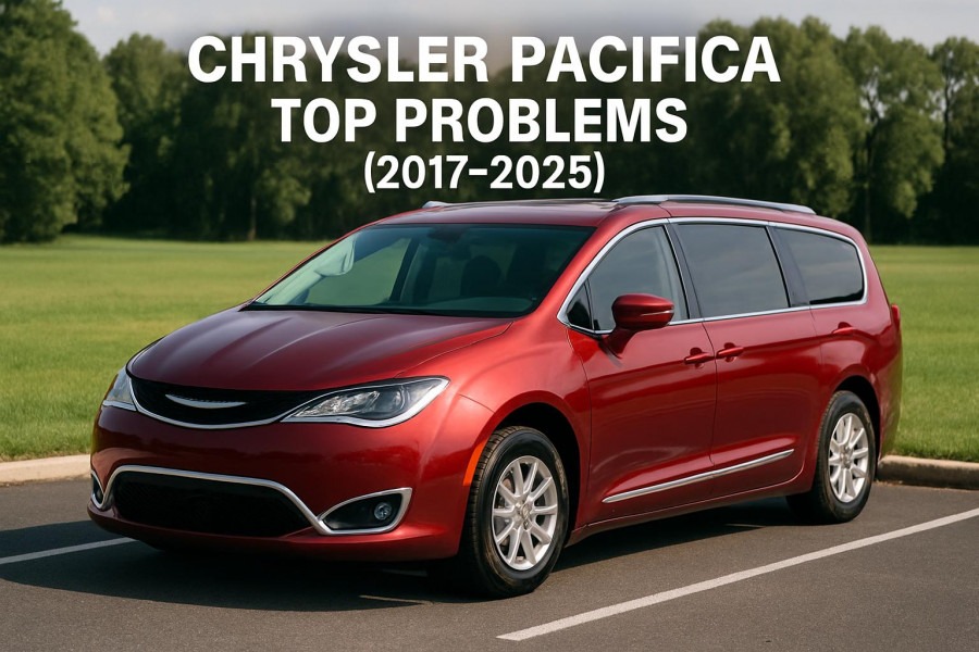 Sleek red Chrysler Pacifica parked, showcasing car issues and Chrysler repairs.