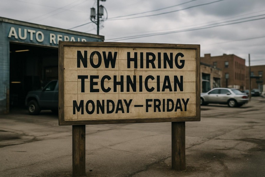 Job advertisement for technician signaling employee engagement in the auto repair industry.