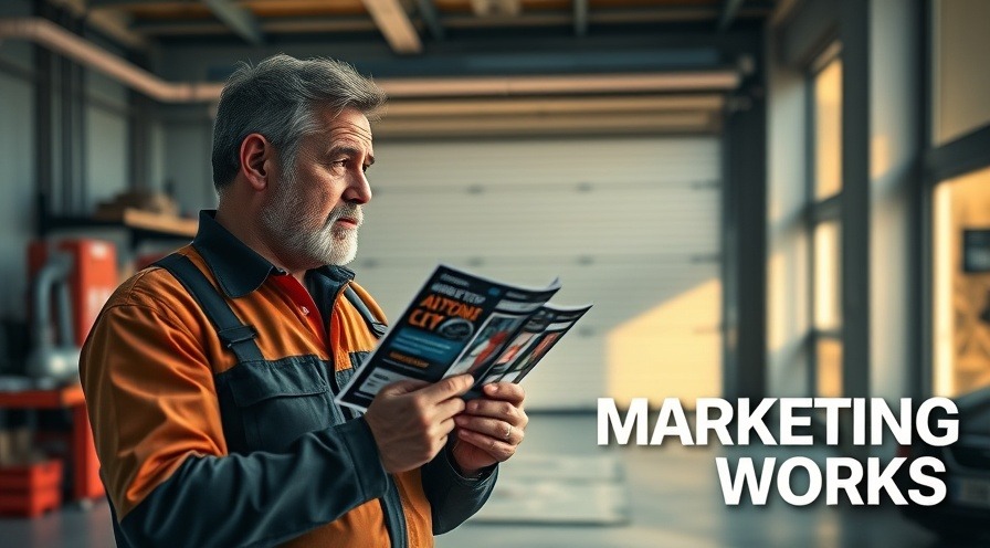 Confused auto repair shop owner evaluates customer engagement in marketing strategy.