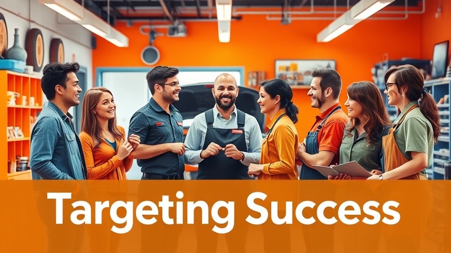 Diverse auto repair customer personas engaging with a friendly mechanic, showcasing effective advertising automotive.