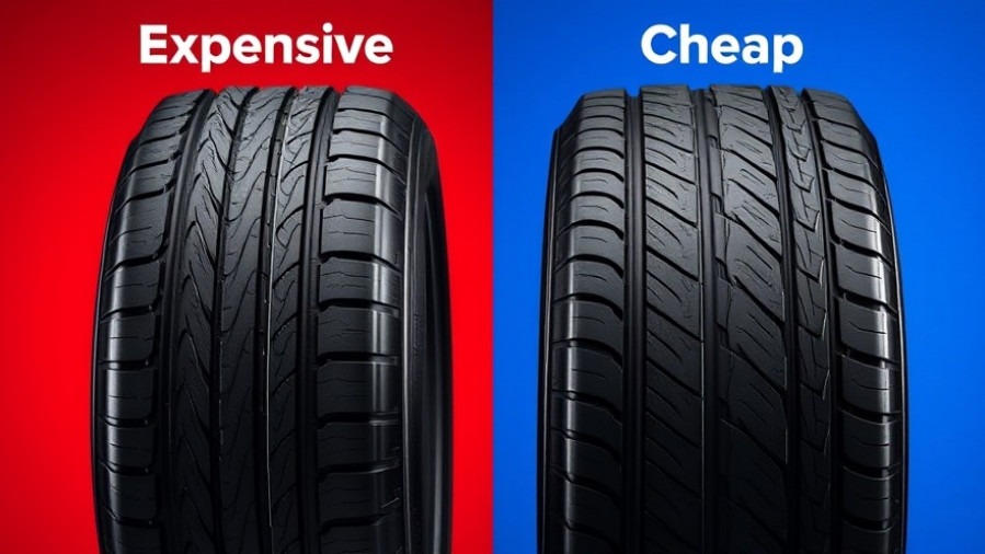 Comparison of affordable tire brands: 'Expensive' vs 'Cheap' tires with detailed tread patterns.