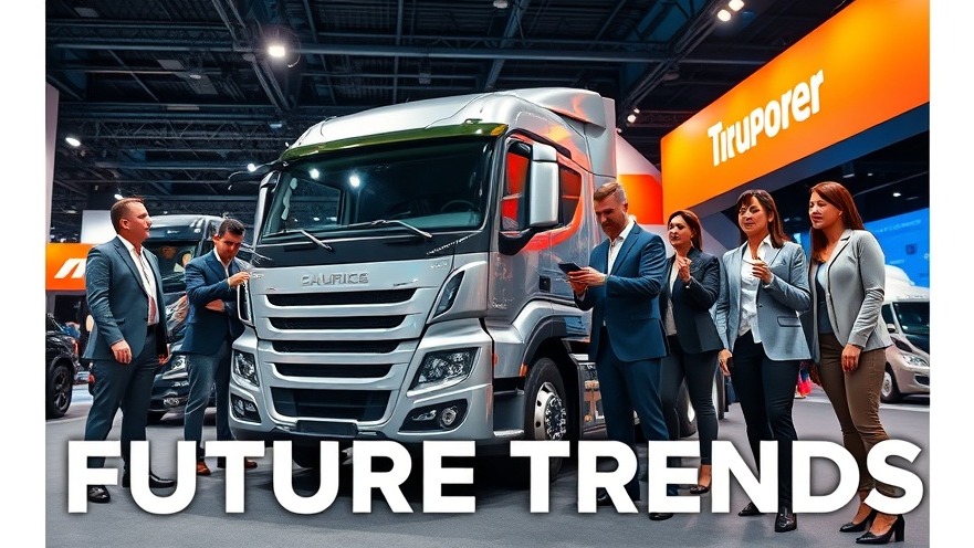 Enthusiastic professionals explore commercial vehicle technology at a trade show.