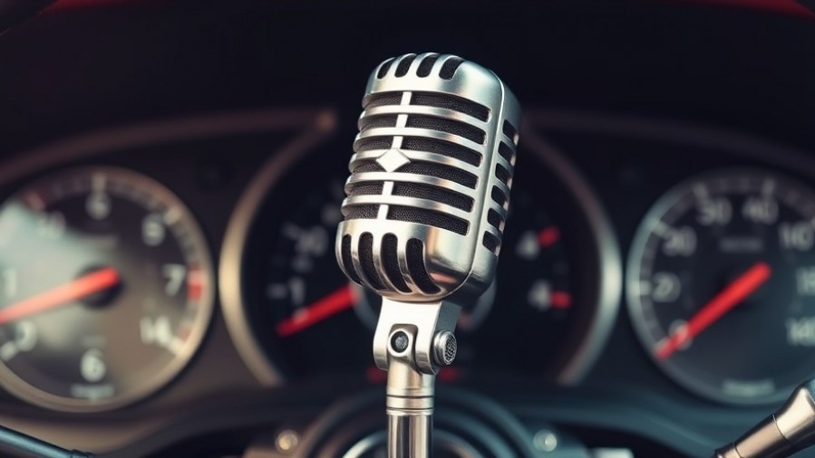 Vintage microphone with auto dashboard backdrop, highlighting auto repair marketing growth.