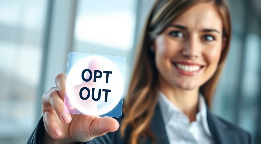 Confident businesswoman opting out of data brokers, ensuring personal data security.