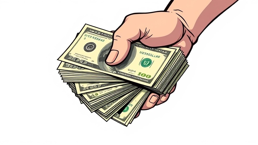 Cartoon hand gripping cash, symbolizing digital reputation management success.