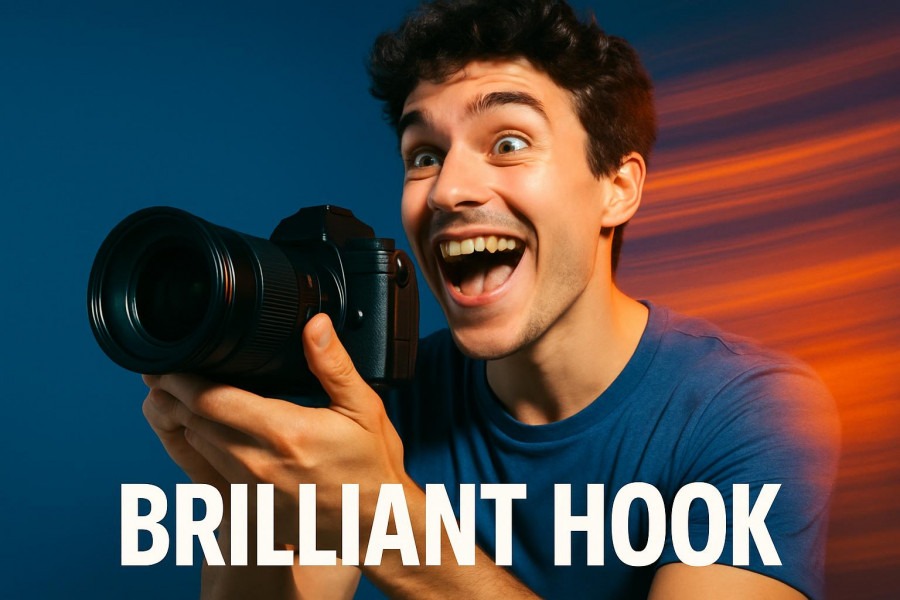 Enthusiastic videographer capturing automotive video tips with bright colors.