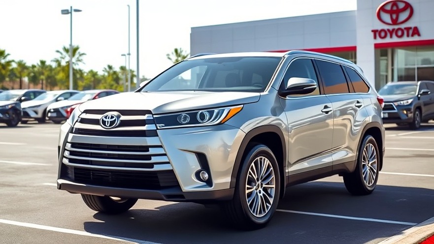 New Toyota Highlander Hybrid showcasing fuel efficiency in bright daylight.