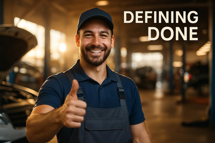Confident auto mechanic smiling with thumbs up, showcasing effective delegation strategies.