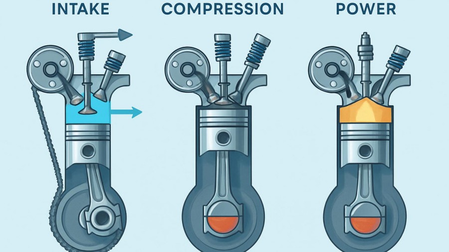 Awe-struck automotive engineer inspects a high-performance car engine for fuel efficiency.