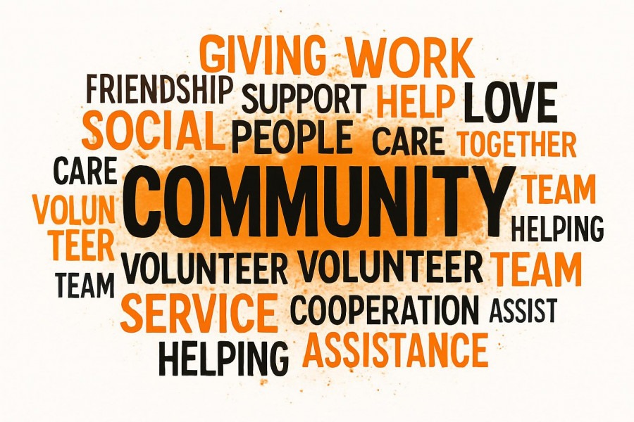 Word cloud focusing on community engagement terms.