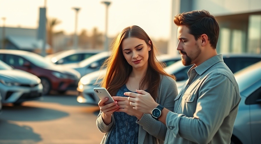 Concerned young couple at car dealership reacting to automotive industry disruptions.