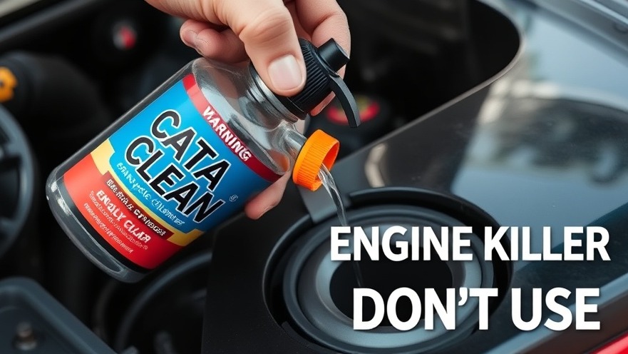 Close-up of CATA CLEAN bottle for safe engine cleaning, with warning overlay.