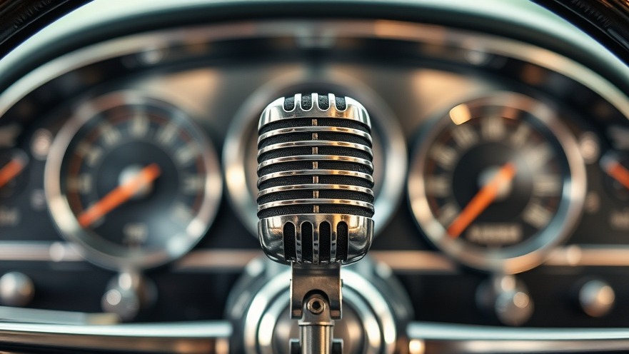 A vintage microphone before a classic car dashboard, symbolizing customer trust in pricing strategies.