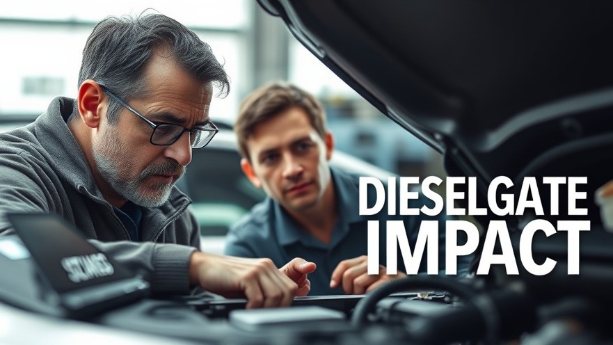 Concerned car owner discusses dieselgate implications with mechanic, showcasing engine maintenance.