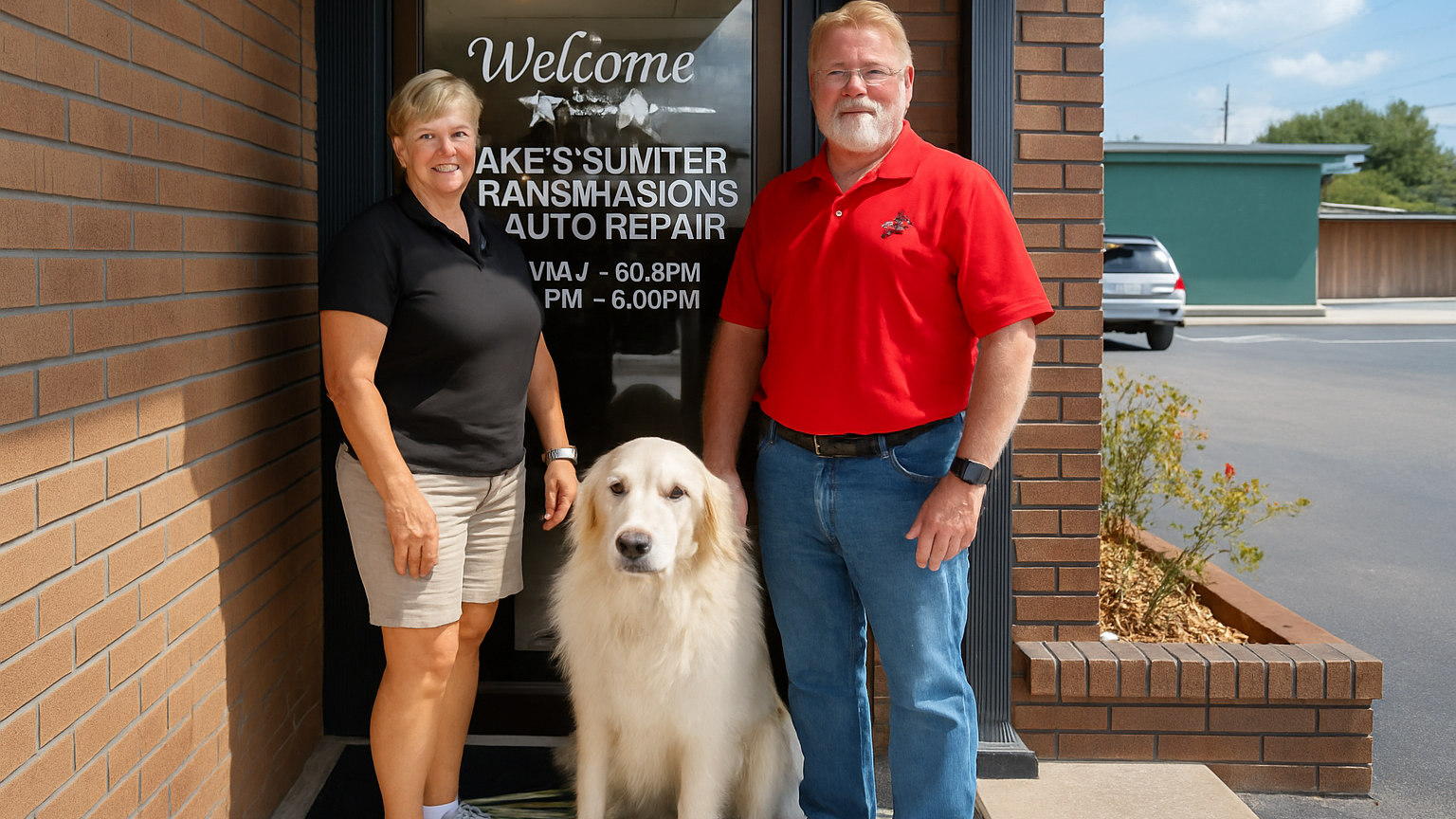 Bobby Lambert automotive repair success story at welcoming shop entrance.