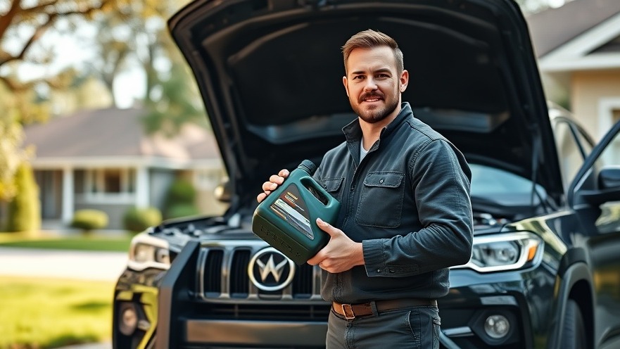 Man holding engine oil, showcasing engine oil maintenance for variable valve timing systems.