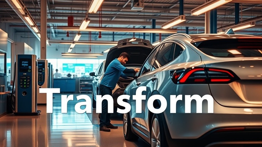 A modern auto repair shop showcasing technician skills on electric vehicle production.