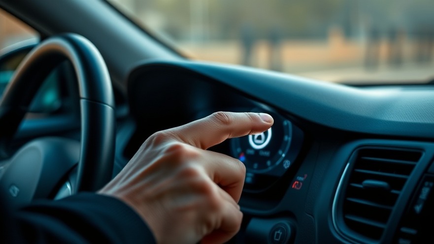Confident driver pressing car dashboard reset button for diagnostics relief.