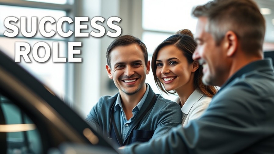 Confident service advisor assisting a customer, highlighting effective communication in automotive marketing.