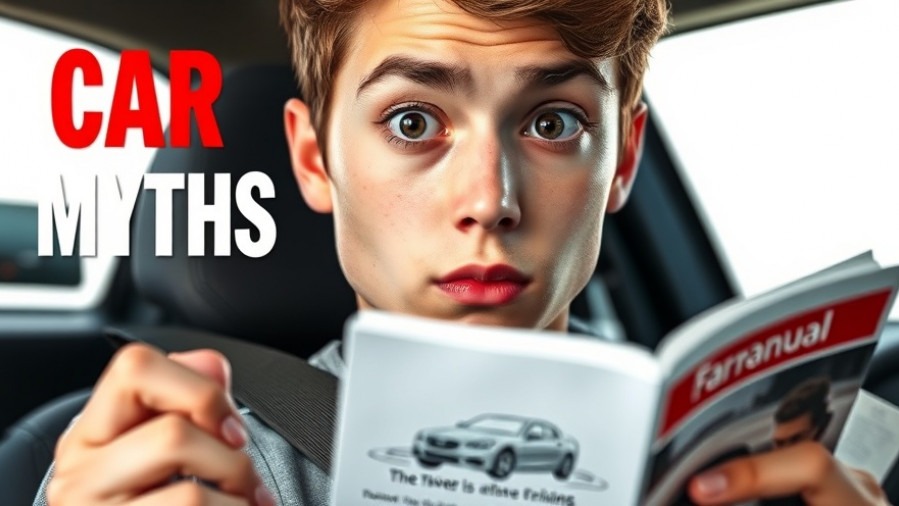 Skeptical young driver questioning car maintenance myths while holding a manual.
