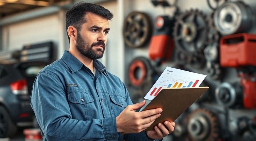 Confident auto repair shop owner analyzing profit and loss statements.