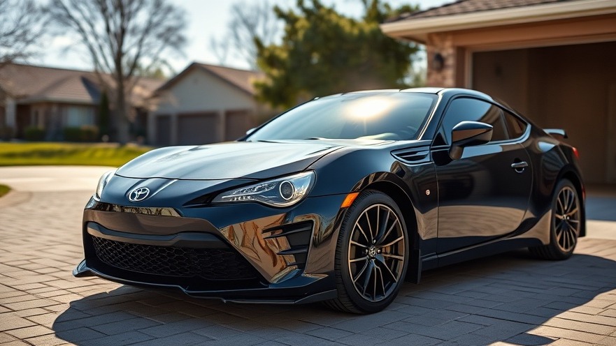 Sleek black Toyota sports car showcasing car safety standards in a sunny suburban driveway.