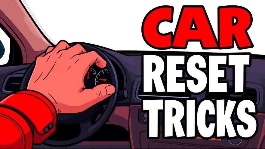 Cartoon of hand on dashboard pressing button for car maintenance tips like ECU reset.