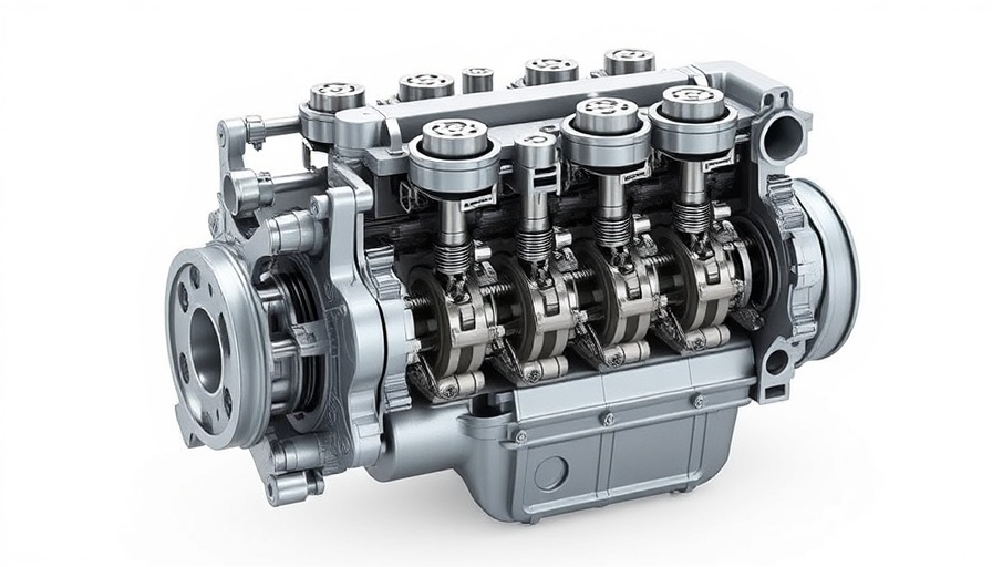 Diagram of an inline 5-cylinder engine with text overlay.