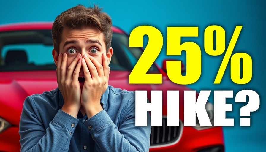 Impact of tariffs on car prices with shocked man and red car