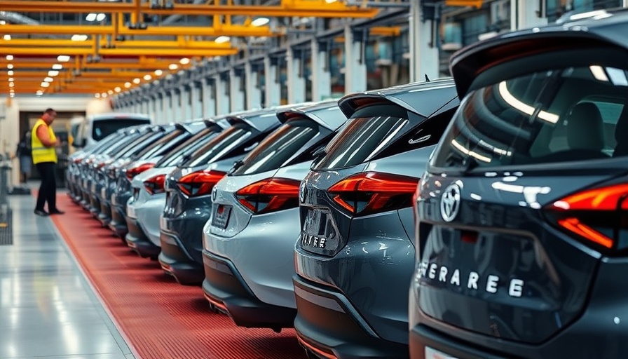 Automotive challenges highlighted on factory assembly line with electric vehicles.