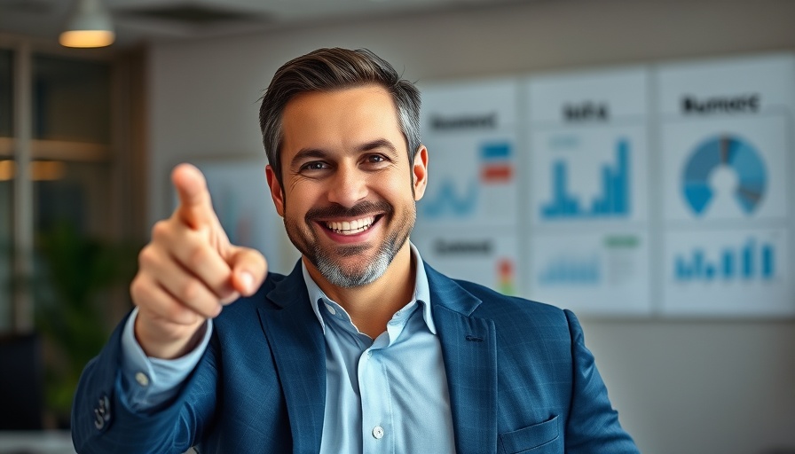 Confident businessman in office highlighting the power of storytelling in business growth.