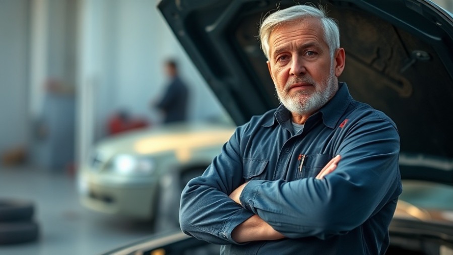 Experienced mechanic offering DIY car repair advice with a concerned expression.