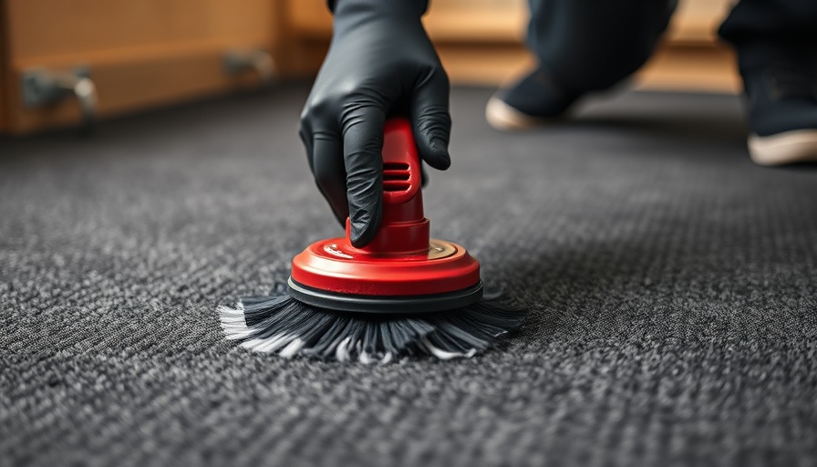 Close-up of floor mat deep cleaning with power tool.