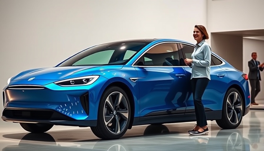 Sleek blue electric vehicle showcasing automotive engineering in a modern showroom.