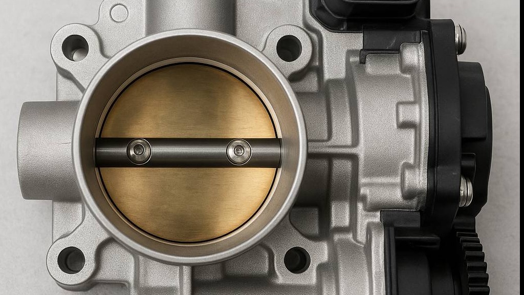 Close-up of a hand holding a throttle body, highlighting throttle position sensor symptoms.