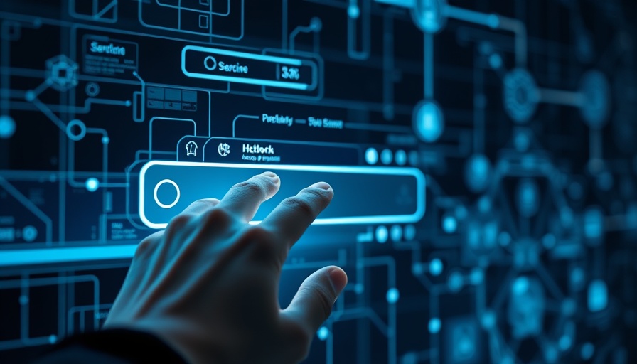 Futuristic interface depicting chatbots vs search engines with digital icons.