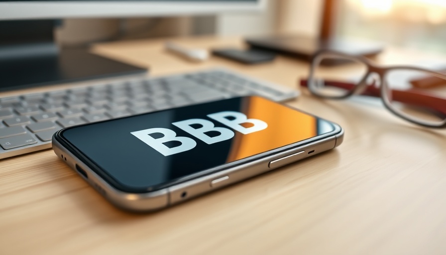 Phone with BBB logo on desk for auto repair shop accreditation.