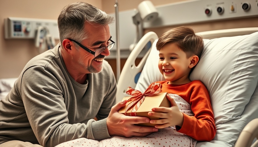 AutoNation cancer support scene with gift-giving in hospital.