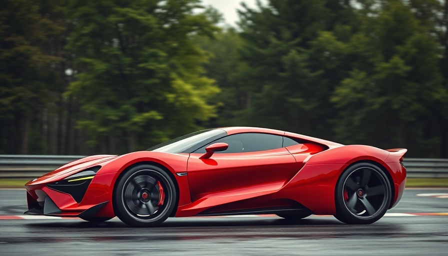 Futuristic red sports car on test track, 400 MPH Possible inspiration.