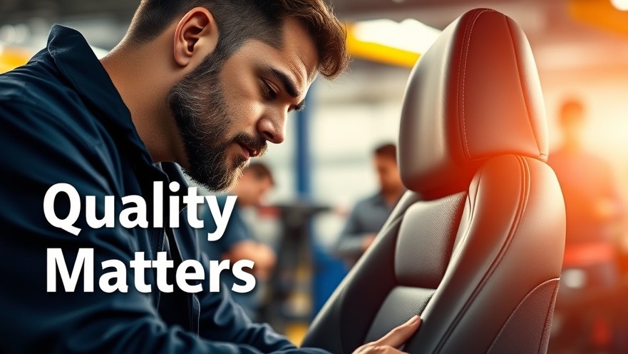 Automotive technician inspects a high-quality car seat design flaws in bright repair shop.