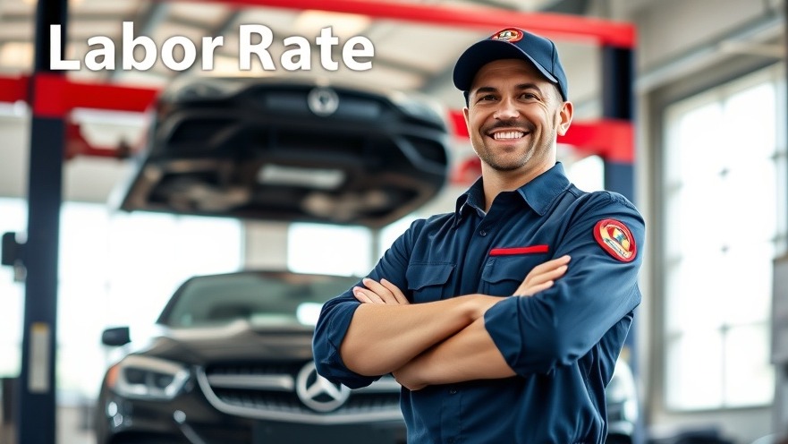 Confident auto shop owner in uniform symbolizing fair labor rates and quality service.