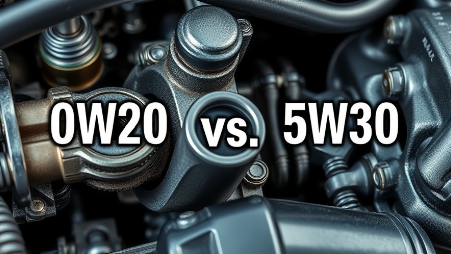 Close-up of engine parts showing 0W20 vs 5W30 oils for vehicle maintenance.