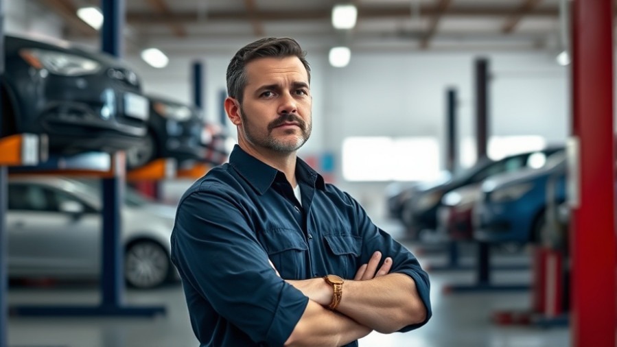 Portrait of a thoughtful auto repair shop owner, reflecting on gas demand trends.