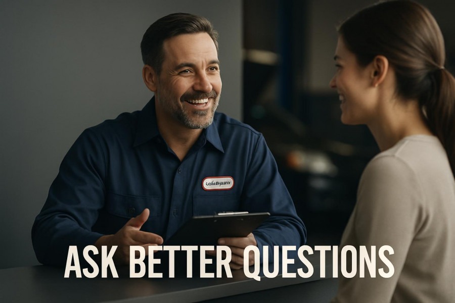 Confident auto repair shop owner fosters customer communication in friendly interaction.