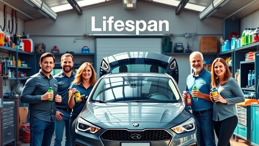 Proud diverse group showcasing car maintenance tips and engine oil additives.