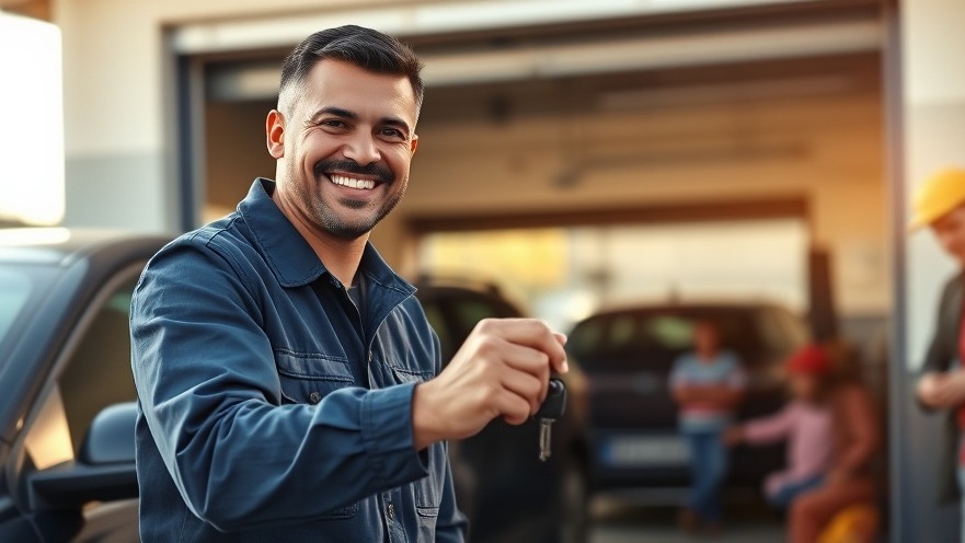 Smiling mechanic builds local engagement and customer trust while volunteering.
