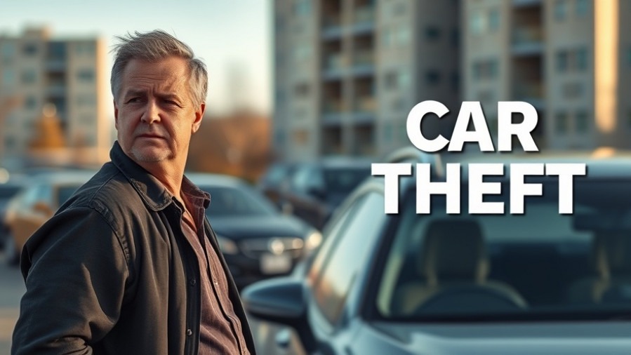 Concerned car owner by parked vehicle, highlighting vehicle security and car theft risks.