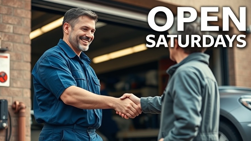 Friendly auto repair shop owner greets customer, emphasizing employee well-being and customer demand.