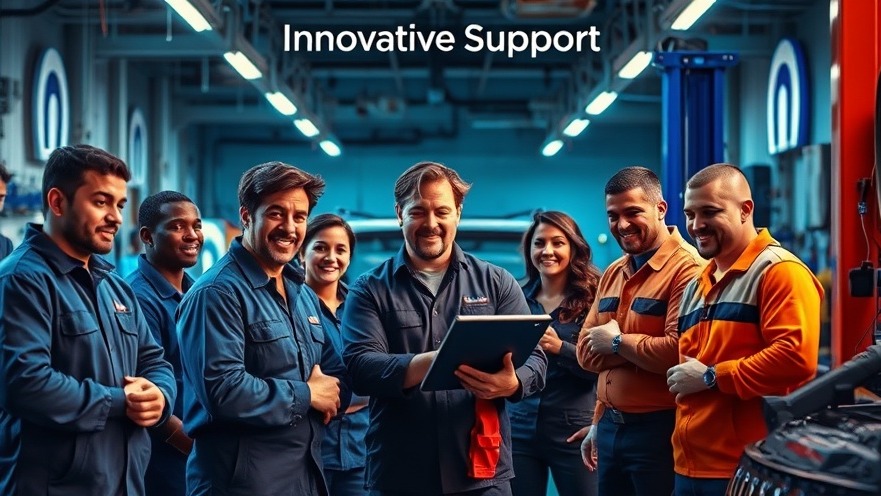 Dynamic auto repair scene showcasing diverse technicians collaborating on automotive repair services.